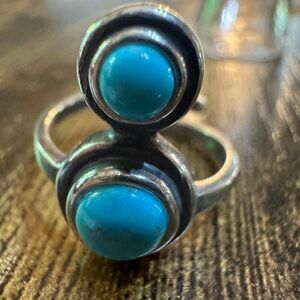 Boho Native American Turquoise Serenity Sterling Silver Adjustable Ring, Gift B